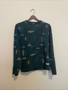Eddie Bauer Green Crewneck Sweater with Teal and Gray Mountain Print